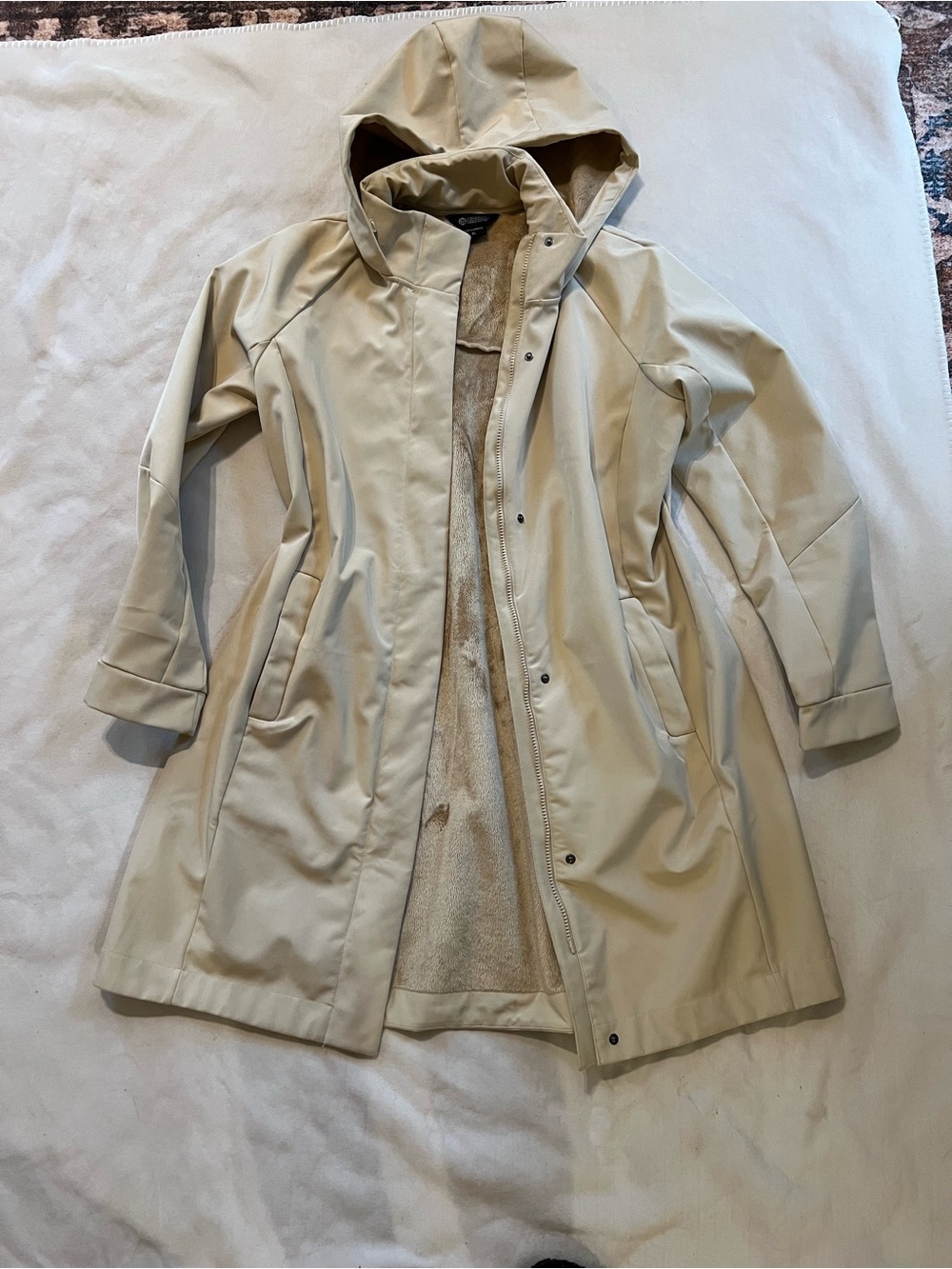Mondetta Hooded Trench Coat in Light Beige